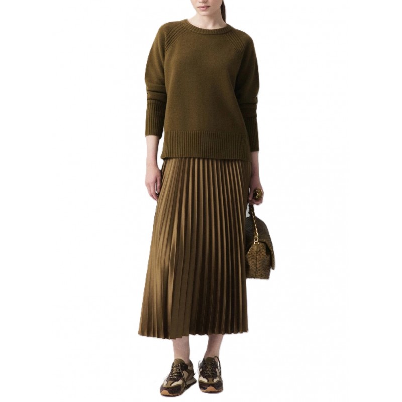 Marella Mllesodo Skirt Pleated And Elasticated Waistband With Logo-Olive Marella Mllesodo Skirt Pleated And Elasticated Waistband With Logo-Olive