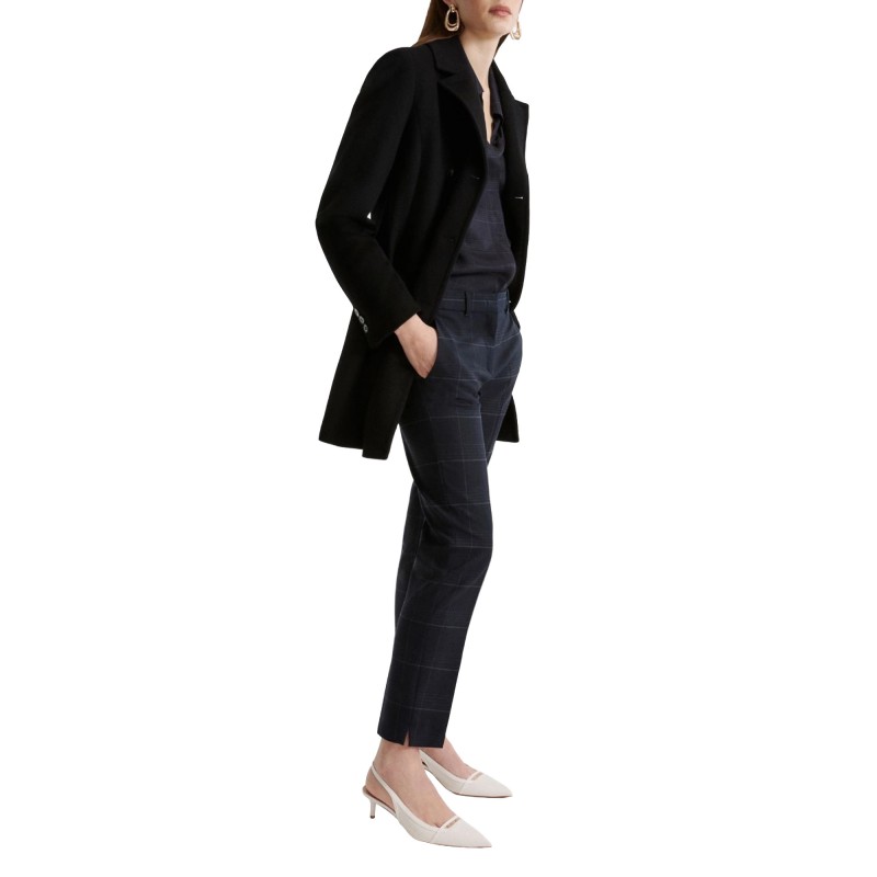 Marella Mllesordio Trousers Stretch With Ankle Slits Check Pattern-Navy Marella Mllesordio Trousers Stretch With Ankle Slits Check Pattern-Navy