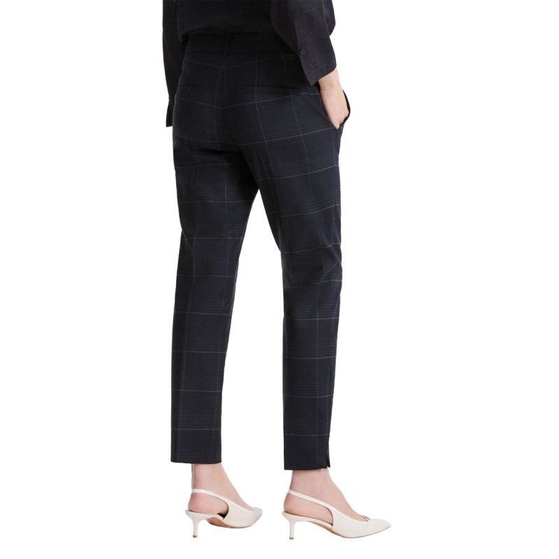 Marella Mllesordio Trousers Stretch With Ankle Slits Check Pattern-Navy Marella Mllesordio Trousers Stretch With Ankle Slits Check Pattern-Navy