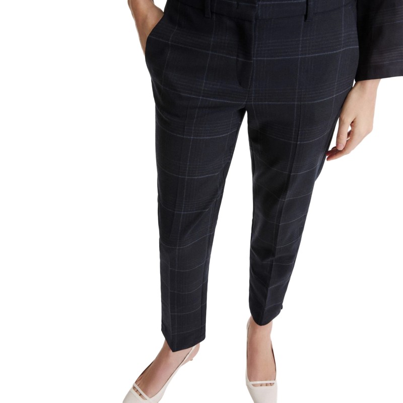 Marella Mllesordio Trousers Stretch With Ankle Slits Check Pattern-Navy Marella Mllesordio Trousers Stretch With Ankle Slits Check Pattern-Navy