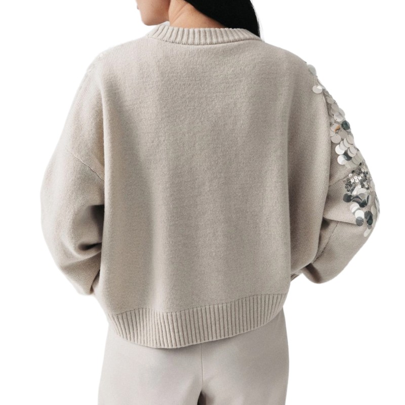 Marella Mllcalcio Sweater Sequinned Pure Wool-Turtledove Marella Mllcalcio Sweater Sequinned Pure Wool-Turtledove