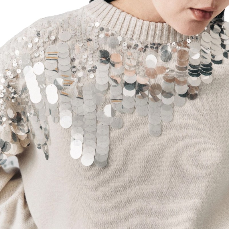 Marella Mllcalcio Sweater Sequinned Pure Wool-Turtledove Marella Mllcalcio Sweater Sequinned Pure Wool-Turtledove