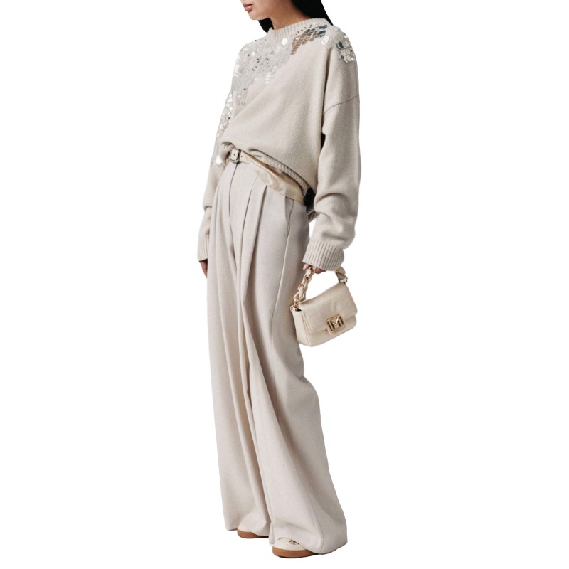 Marella Mllcalcio Sweater Sequinned Pure Wool-Turtledove Marella Mllcalcio Sweater Sequinned Pure Wool-Turtledove