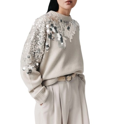 Marella Mllcalcio Sweater Sequinned Pure Wool-Turtledove