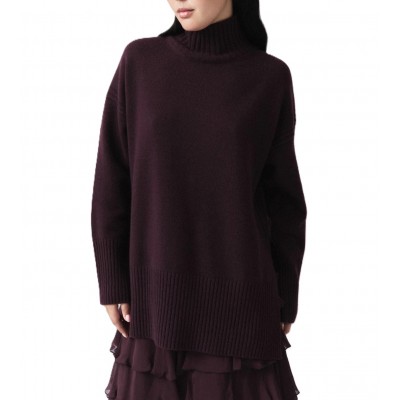 Marella Mllquota Sweater Pure Wool Mock Neck-Blackberry