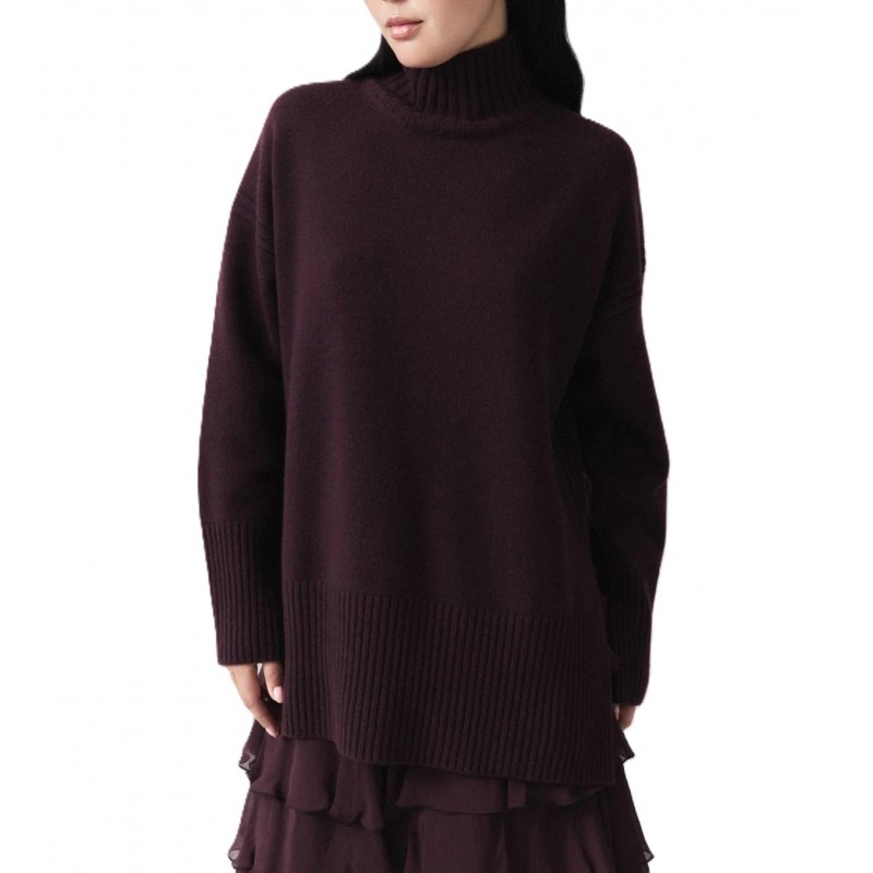 Marella Mllquota Sweater Pure Wool Mock Neck-Blackberry Marella Mllquota Sweater Pure Wool Mock Neck-Blackberry