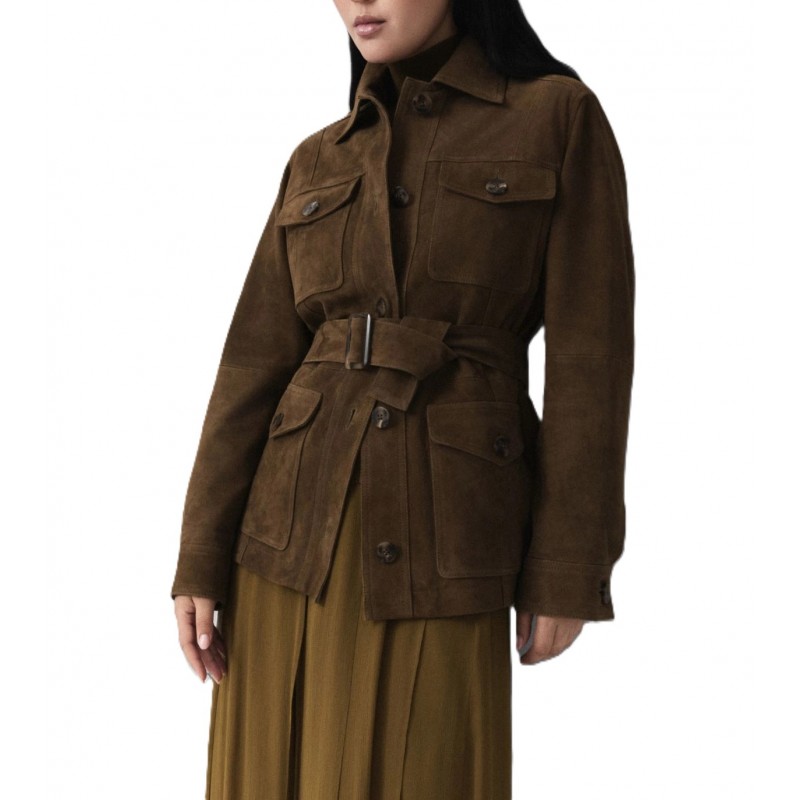 Marella Mllflirt Jacket Shirt Suede And Leather-Oil Green