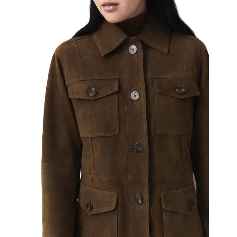 Marella Mllflirt Jacket Shirt Suede And Leather-Oil Green