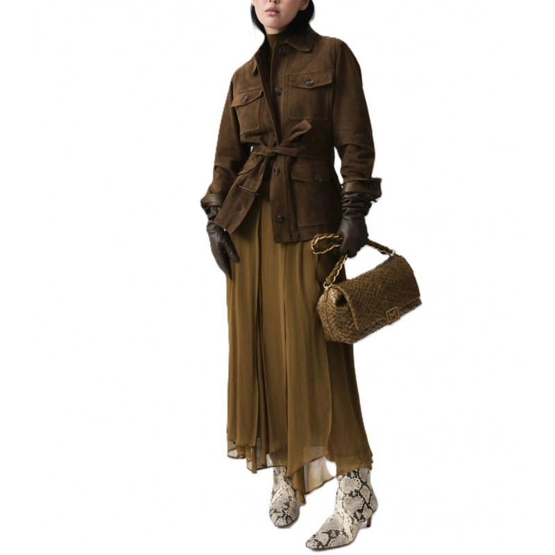 Marella Mllflirt Jacket Shirt Suede And Leather-Oil Green