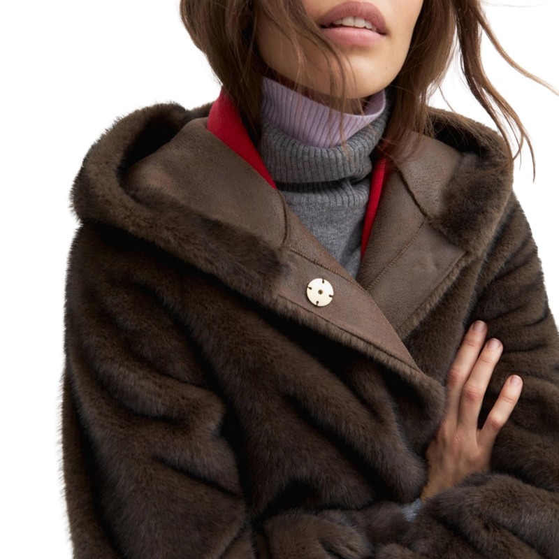 Emme Emmfanello Coat Reversible Hooded Collar-Turtledove Emme Emmfanello Coat Reversible Hooded Collar-Turtledove
