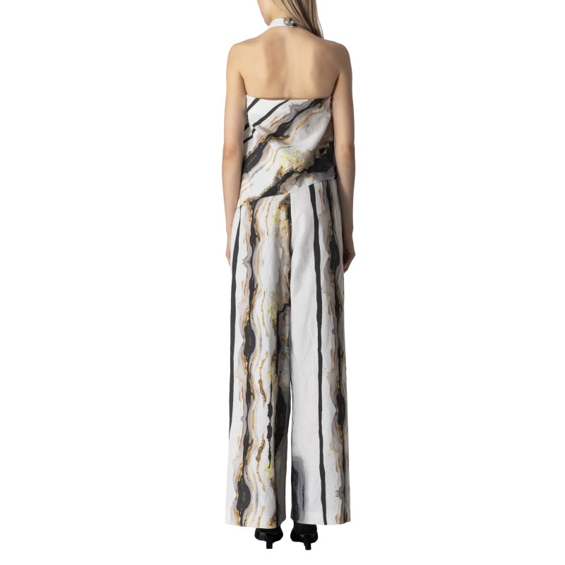Lotus Eaters Trousers Wide Leg Marble Print-White/Gold/Black
