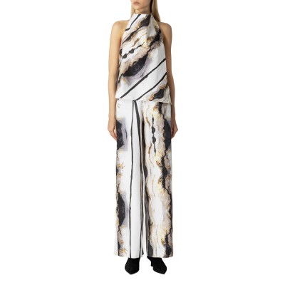 Lotus Eaters Trousers Wide Leg Marble Print-White/Gold/Black