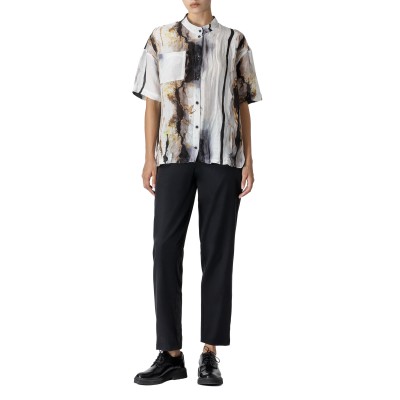 Lotus Eaters Shirt Mao Marble Print-White/Gold/Black