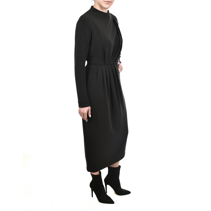 Lotus Eaters Waist Pleated High Collar Dress-Black