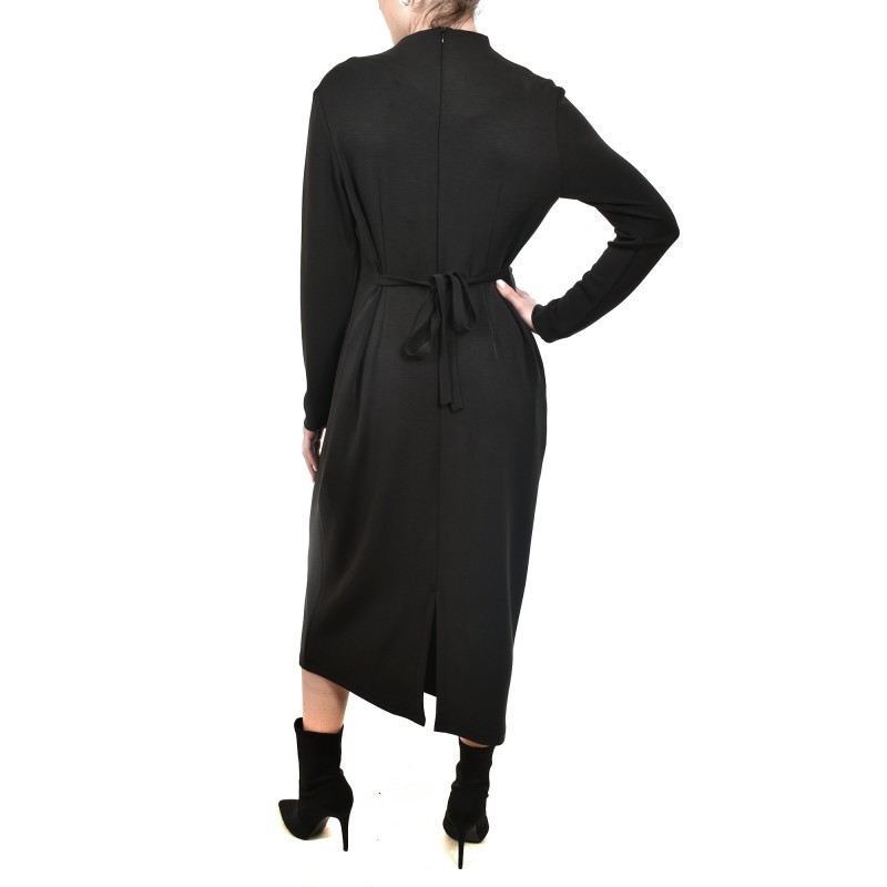 Lotus Eaters Waist Pleated High Collar Dress-Black