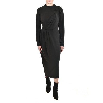 Lotus Eaters Waist Pleated High Collar Dress-Black