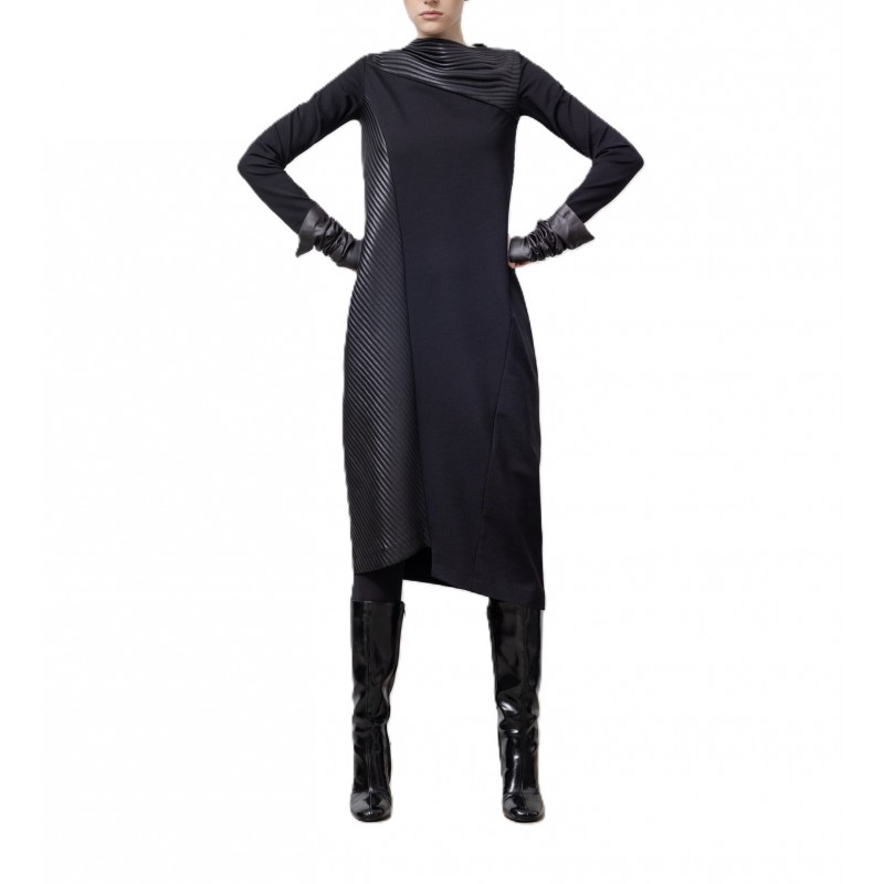 Lotus Eaters Dress Textured Rib Contrast-Black Lotus Eaters Dress Textured Rib Contrast-Black