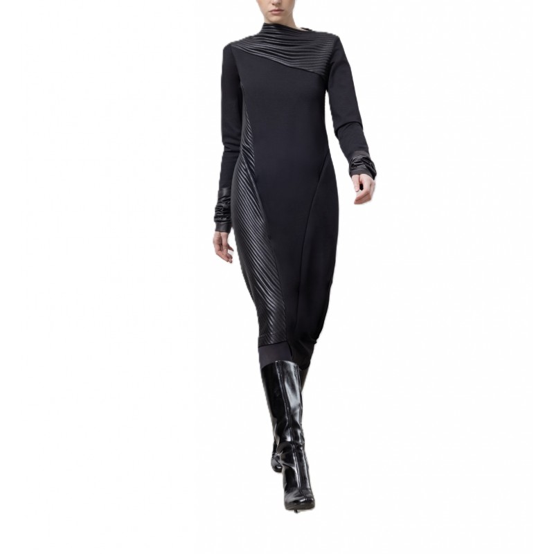 Lotus Eaters Dress Textured Rib Contrast-Black Lotus Eaters Dress Textured Rib Contrast-Black