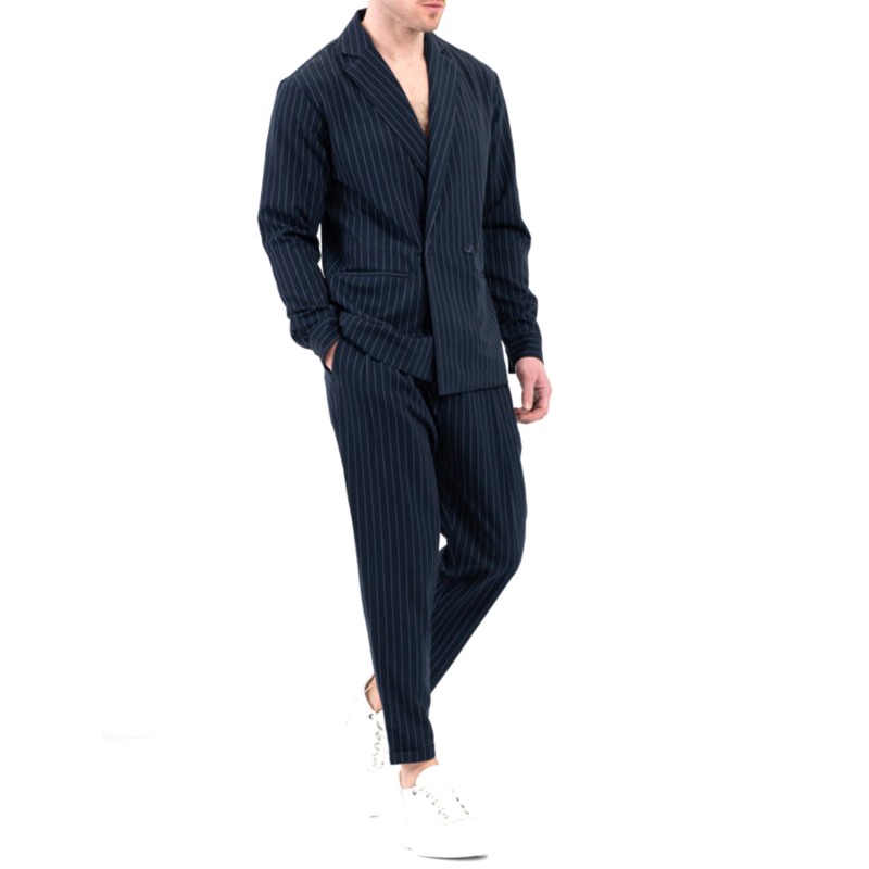 Vittorio Overshirt Striped Cross Lapel And Button-Blue