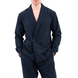 Vittorio Overshirt Striped Cross Lapel And Button-Blue