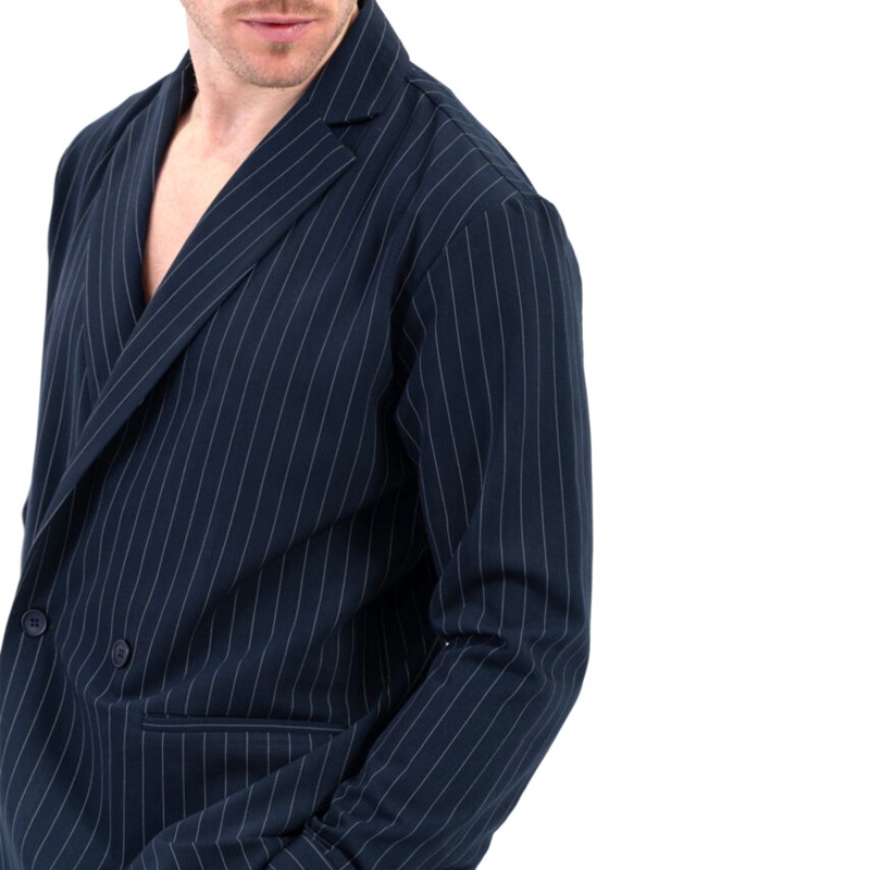 Vittorio Overshirt Striped Cross Lapel And Button-Blue