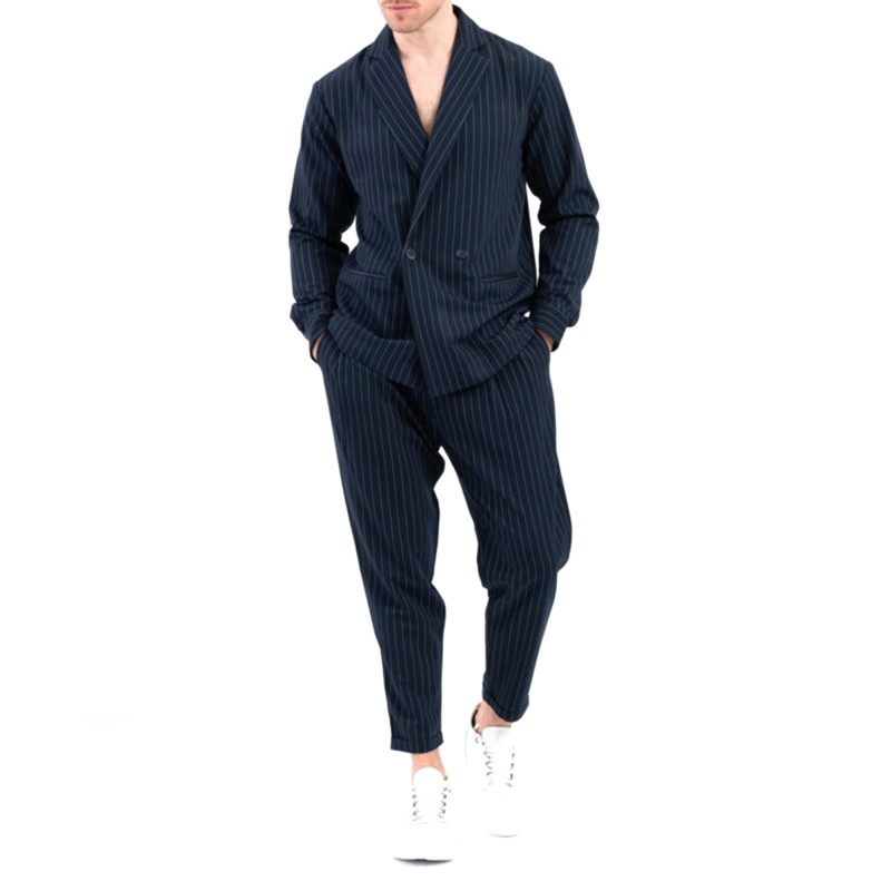 Vittorio Overshirt Striped Cross Lapel And Button-Blue