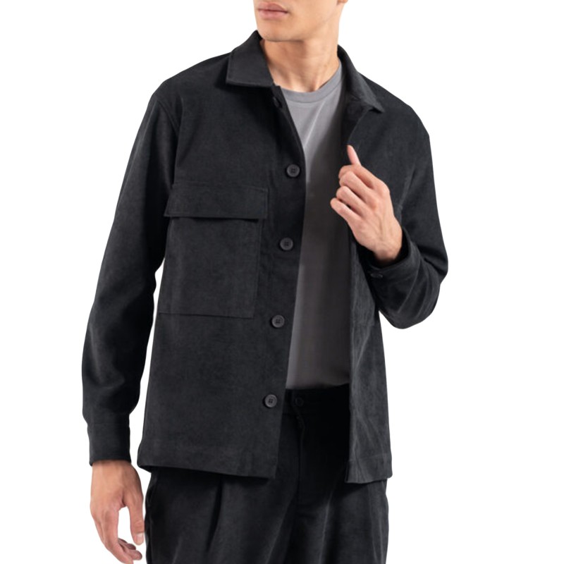 Vittorio Overshirt With Safari Collar And Pockets-Black Vittorio Overshirt With Safari Collar And Pockets-Black
