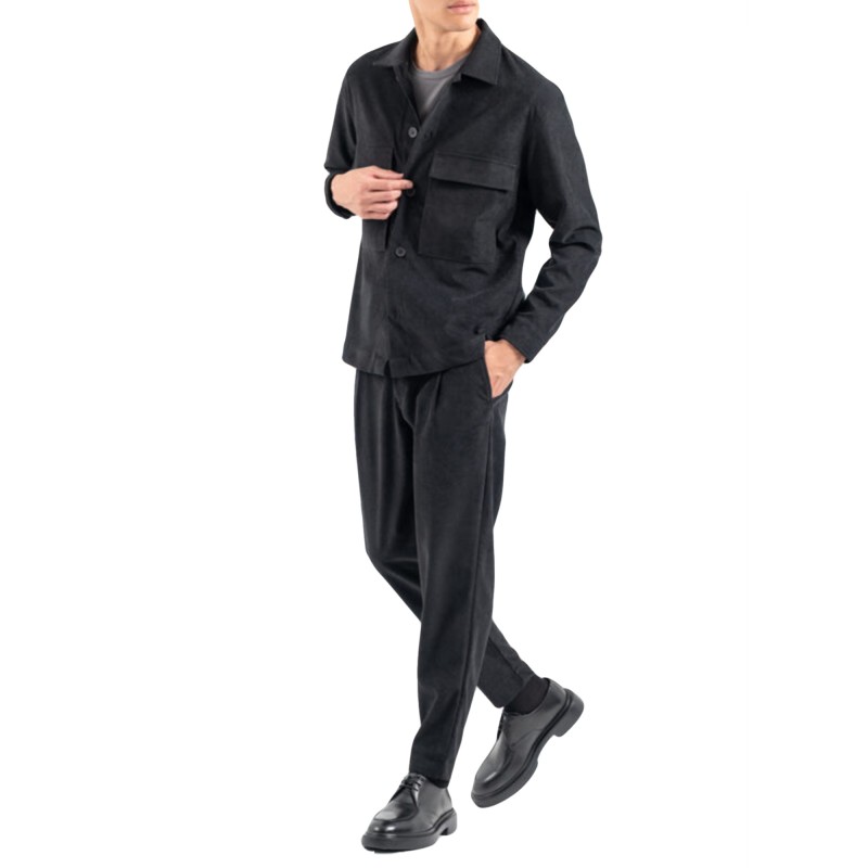 Vittorio Overshirt With Safari Collar And Pockets-Black Vittorio Overshirt With Safari Collar And Pockets-Black