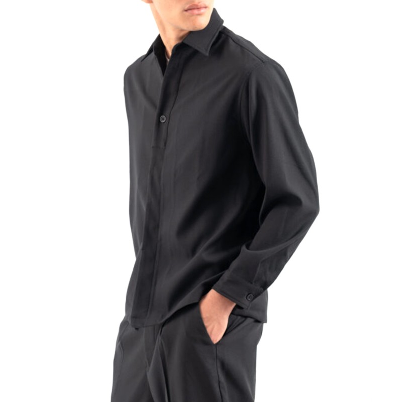 Vittorio Overshirt With Collar And Hidden Placket At The Closure-Black Vittorio Overshirt With Collar And Hidden Placket At The Closure-Black