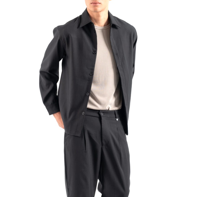Vittorio Overshirt With Collar And Hidden Placket At The Closure-Black Vittorio Overshirt With Collar And Hidden Placket At The Closure-Black