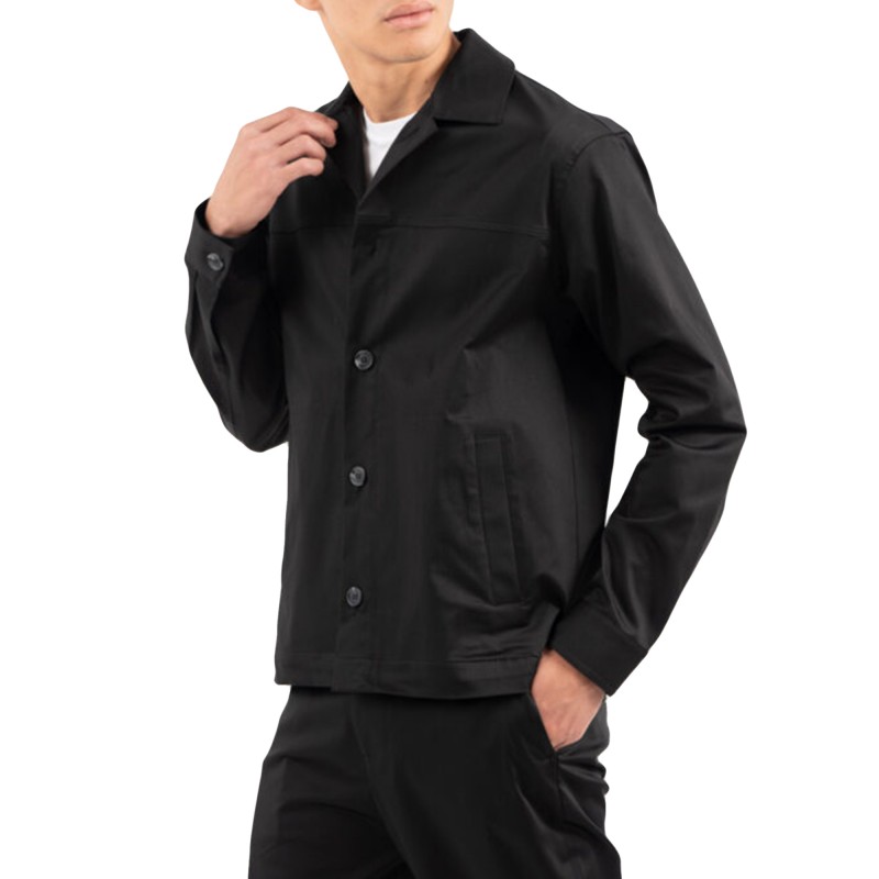 Vittorio Overshirt With Collar And Side Pockets-Black