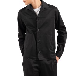 Vittorio Overshirt With Collar And Side Pockets-Black