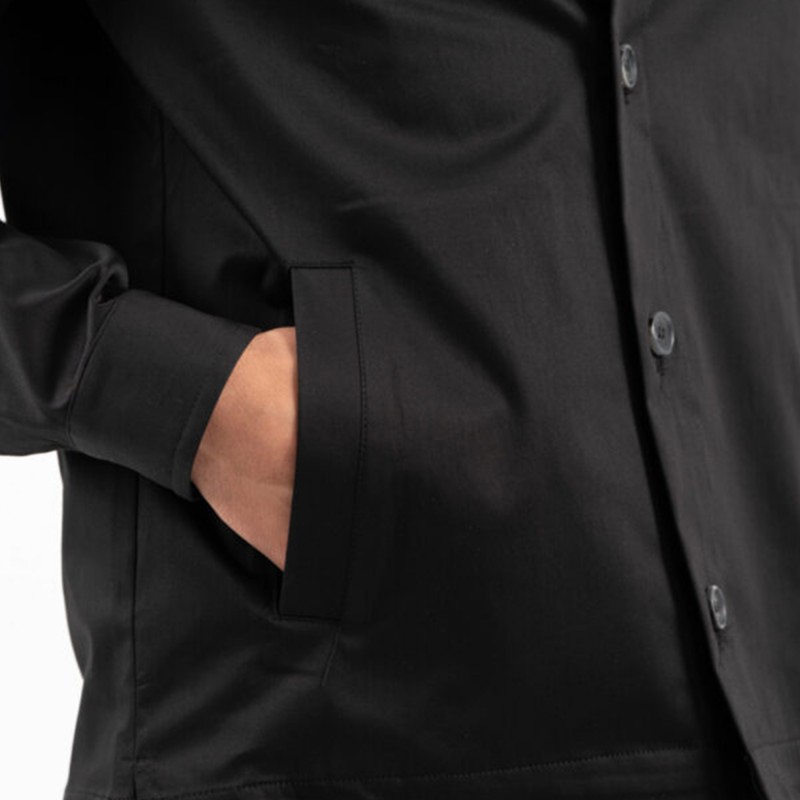 Vittorio Overshirt With Collar And Side Pockets-Black