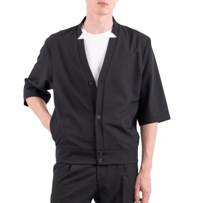 Vittorio Jacket Overshirt With Elastic Waist Short Sleeves-Black