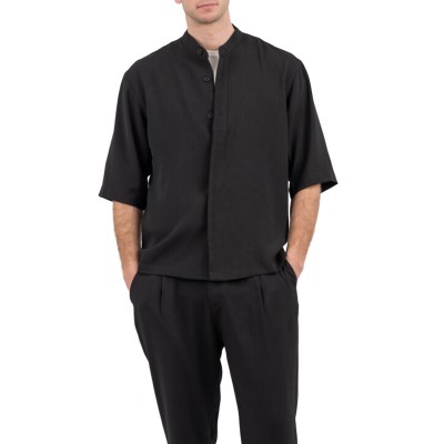 Vittorio Shirt Oversized Mao Collar-Black