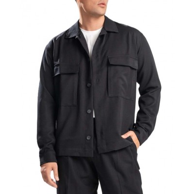 Vittorio Overshirt With Regular Collar And External Pockets-Black