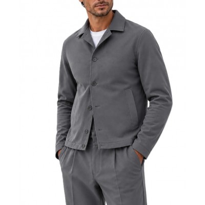 Vittorio Jacket With Side Pockets Button Closure-Grey