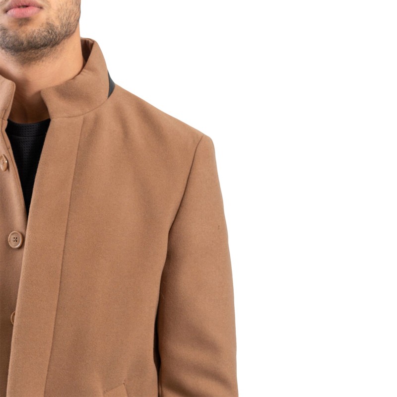 Vittorio Coat Parma Mao Collar-Brown