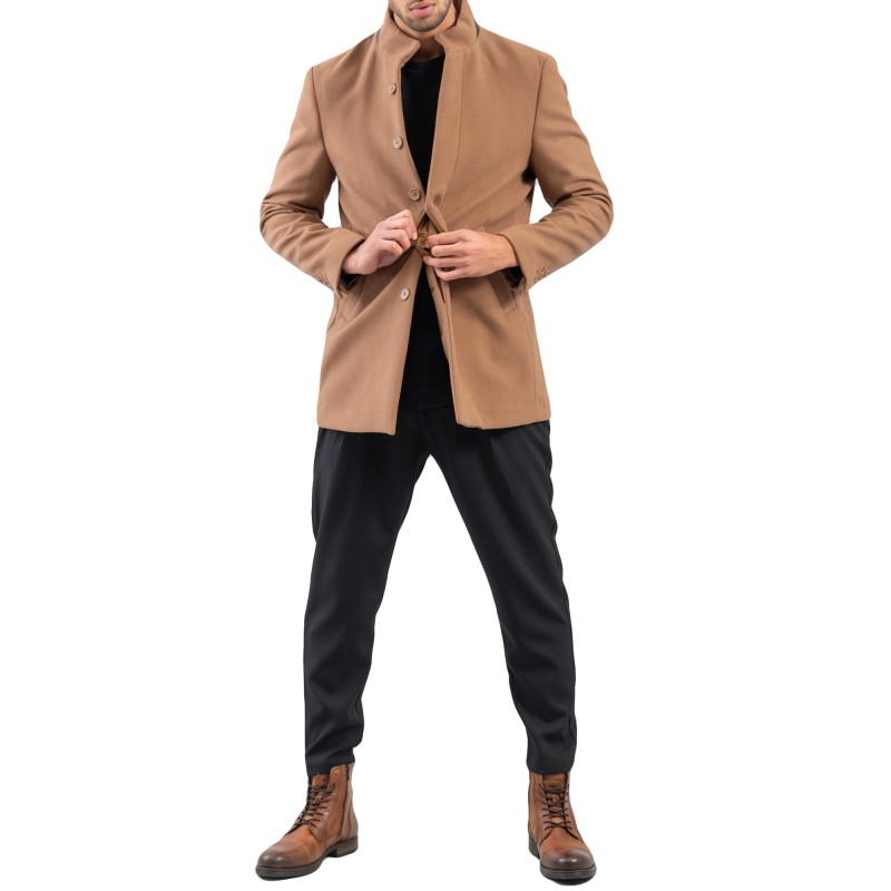 Vittorio Coat Parma Mao Collar-Brown