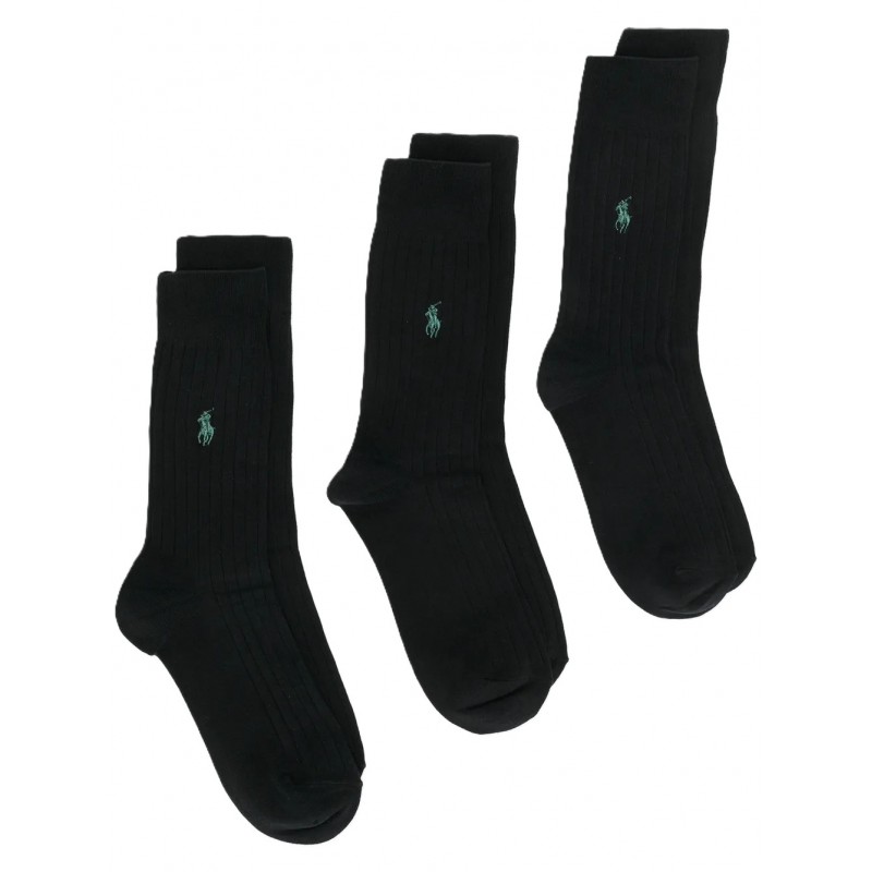 Polo Ralph Lauren Socks 3 Pack Ribbed-Black Polo Ralph Lauren Socks 3 Pack Ribbed-Black