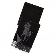 Polo Ralph Lauren Big Logo Wool Blend Scarf-Black/Grey