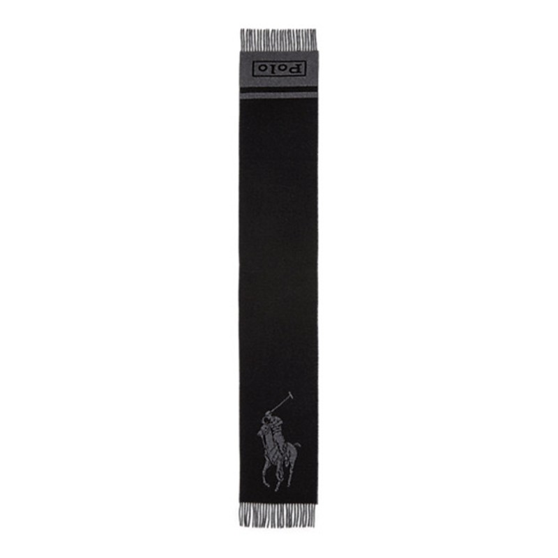 Polo Ralph Lauren Big Logo Wool Blend Scarf-Black/Grey