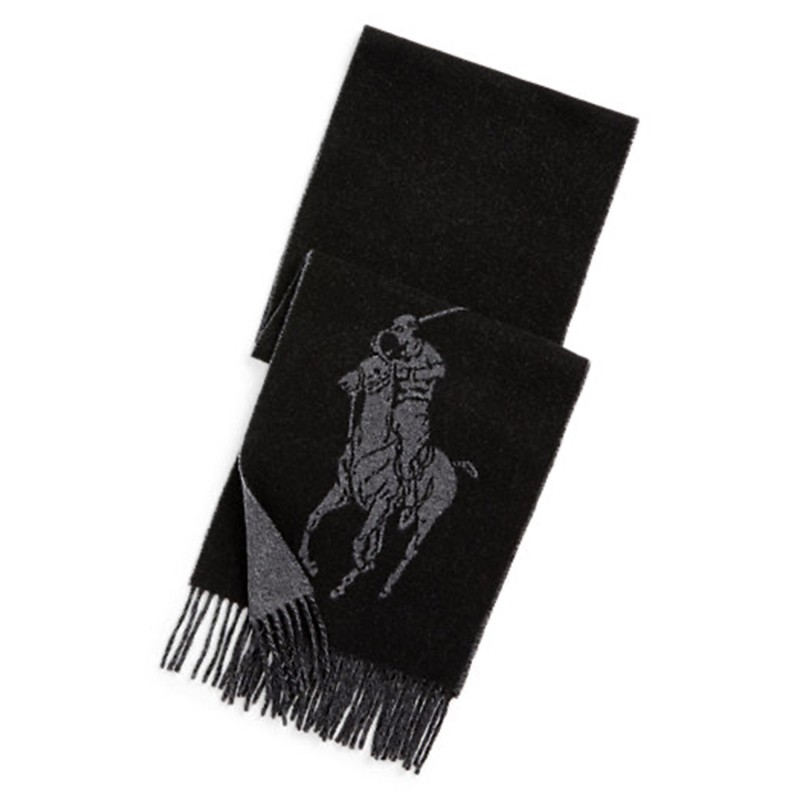 Polo Ralph Lauren Big Logo Wool Blend Scarf-Black/Grey