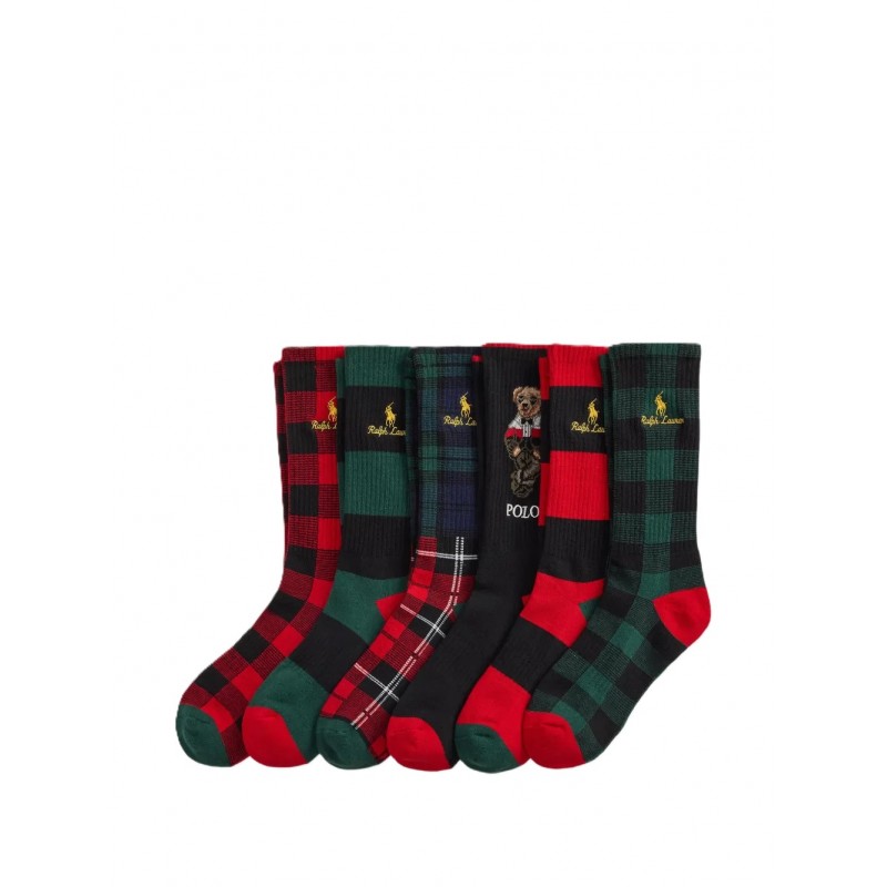 Polo Ralph Lauren Socks 6 Pack Polo Bear-Royal Red Multi Polo Ralph Lauren Socks 6 Pack Polo Bear-Royal Red Multi
