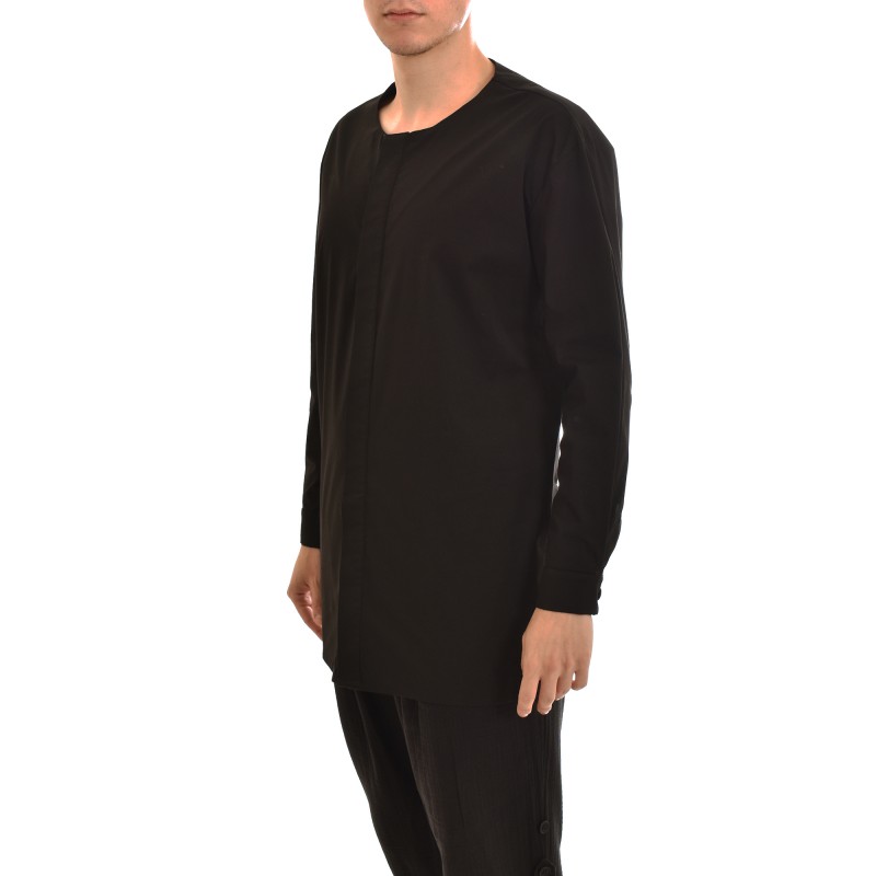 Indeed Mao Collar Hidden Button-Line Shirt-Black