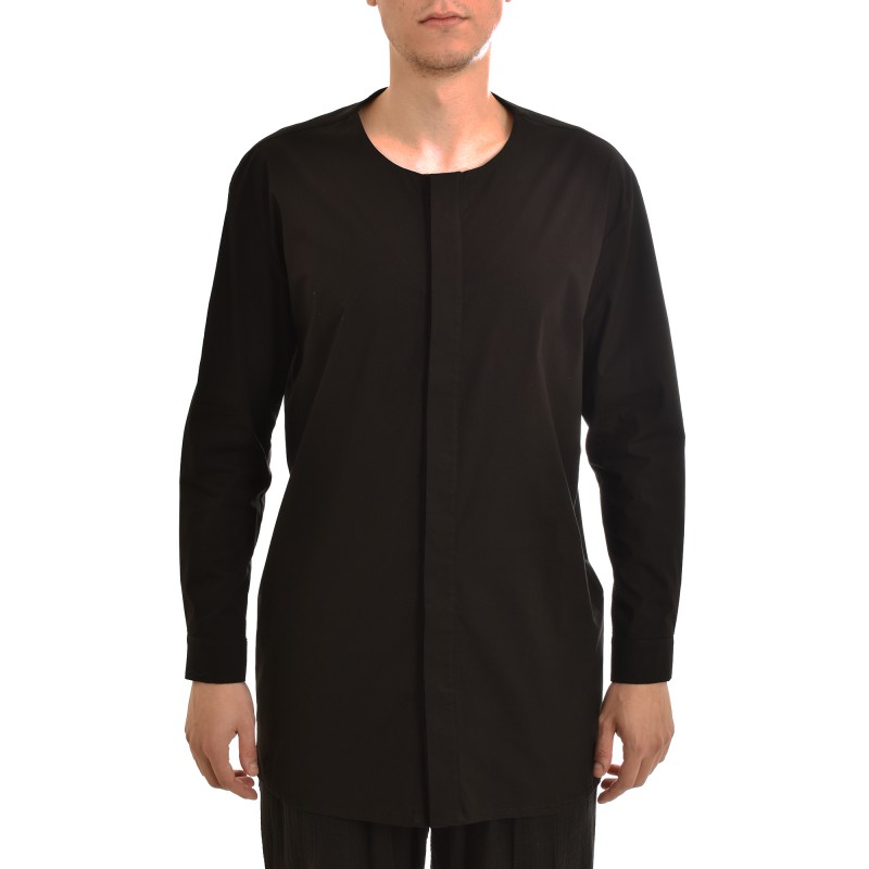 Indeed Mao Collar Hidden Button-Line Shirt-Black