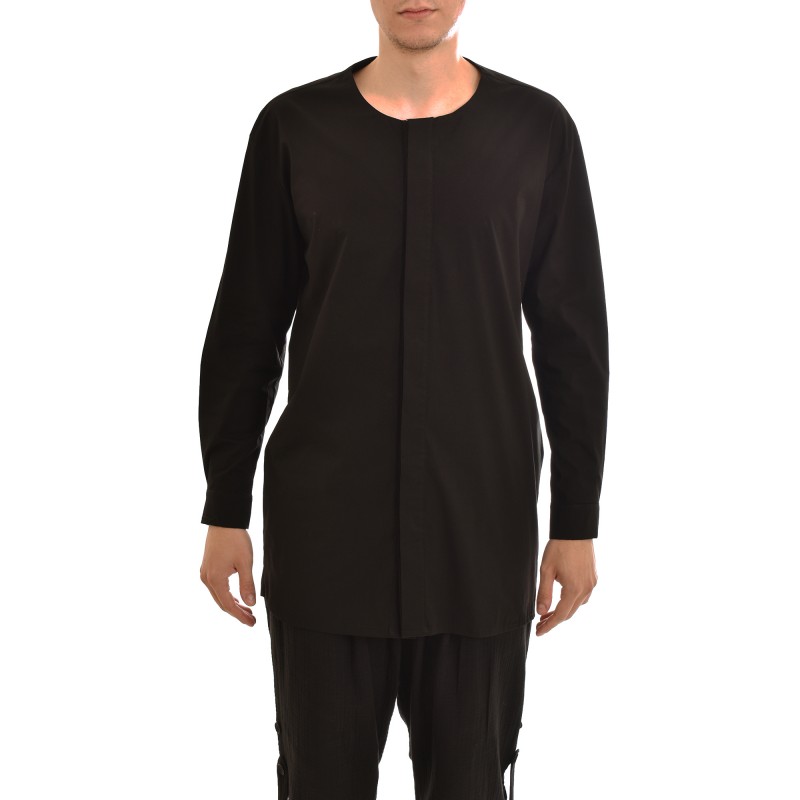 Indeed Mao Collar Hidden Button-Line Shirt-Black