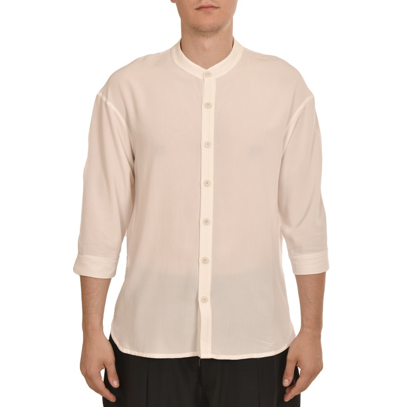 Indeed Relaxed Fit Mao Collar Shirt-White Indeed Relaxed Fit Mao Collar Shirt-White