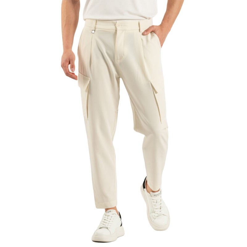 Vittorio Trousers Straight Fit Side Pockets With Elastic Waist-Stone