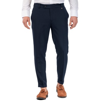 Vittorio Trousers Slim Fit Elastic Waist And Cuffed Hem-Blue